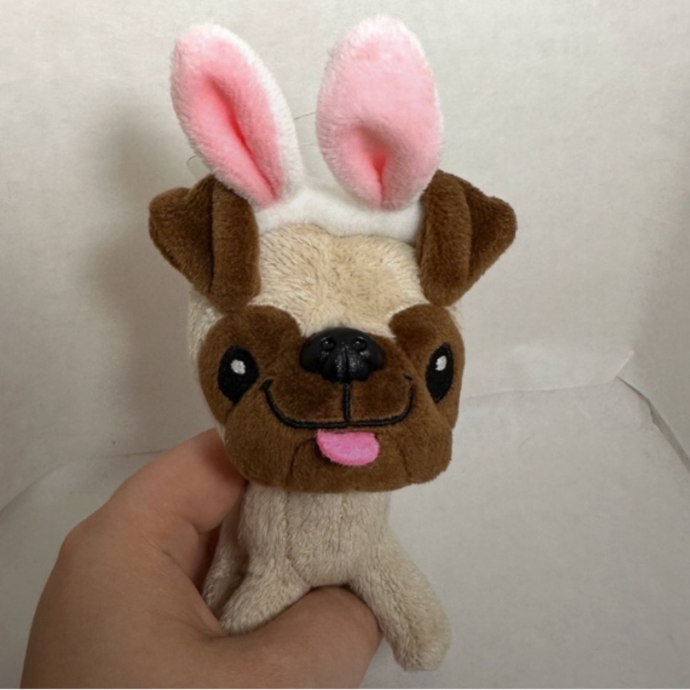 Hallmark Mini Pug Dog Bunny Rabbit Ears Plush Stuffed Animal 5” Easter NWOT